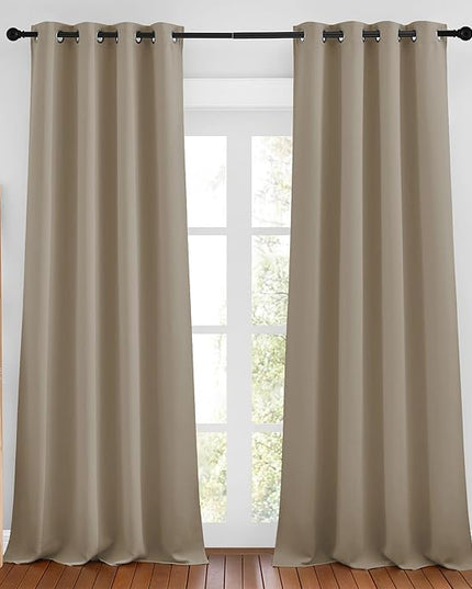 NICETOWN Taupe Curtains 96 inches Long, Grommet Thermal Insulated Blackout Curtains Privacy Window Treatments for Boys Room/Living Room, W46 x L96, 2 Panels