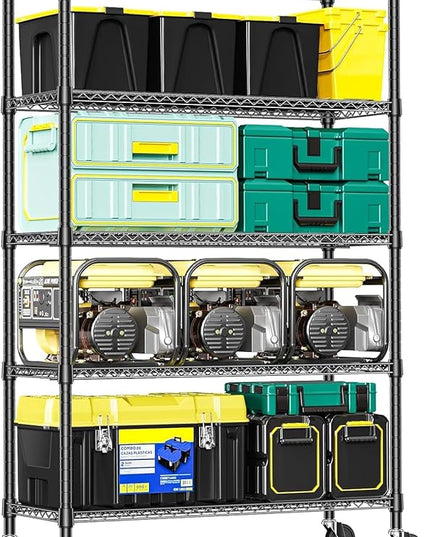 IZEUK Heavy Duty Garage Shelving, 5 Tier Wide Metal Storage Shelf Rack, Adjustable Utility Organizer for Basement, Garage, Black, 23.6" D x 53.1" W x 73.6" H