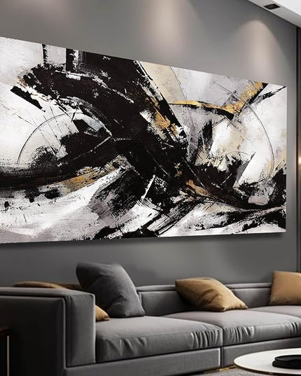 Abstract Wall Art for Living Room Canvas Wall Decor Large Artwork Black And Gold Wall Decorations Black Pictures for Wall 29"x58"