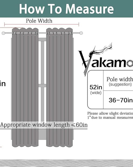 Yakamok Room Darkening Thermal Insulated Grommet Small Curtain Bonus 2 Tie Backs Included,Set of 2,Greyish White,52" Wide x 63" Long