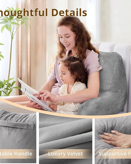 Sasttie Reading Pillows for Sitting in Bed Adult, Velvet Back Pillow Bed Sitting Up, Back-Rest Support Cushion for Sit Up on Couch, Sofa, and Floor, Dorm Essentials, Oeko-Tex Certified, Dark Grey