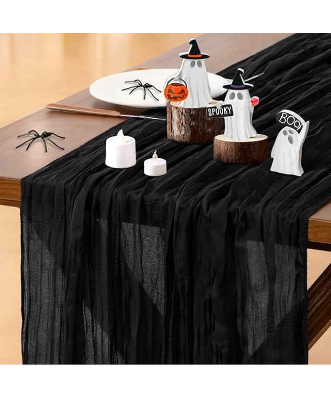 Socomi Black Halloween Table Runner Boho Rustic Gauze Christmas 120 inch 10FT Cheese Cloth Runner for Wedding Party Baby Shower Birthday Home Decor Holiday Decorations