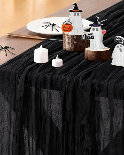 Socomi 6pcs Black Christmas Cheesecloth Table Runner Boho Rustic Gauze 120 inch 10FT Cheese Cloth Runner for Wedding Party Baby Shower Birthday Home Decor Holiday Decorations