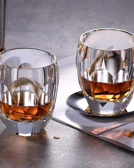 KAMMAK Crystal Whiskey Glasses Set of 2, Luxury 7.44oz Old Fashioned Glasses Stemless, Handcrafted Cocktail Glasses, Hand Blown Scotch Cup for Women, Men Gift for Bourbon Barware, Home Bar