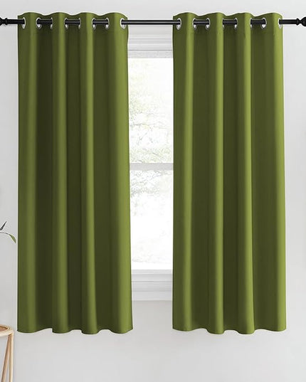 NICETOWN Blackout Short Curtain 63 inches Long for Windows, Thermal Insulated Curtain Grommet Room Darkening Window Treatment for Bedroom/Living Room, 1 Panel, W46 x L63, Olive Green