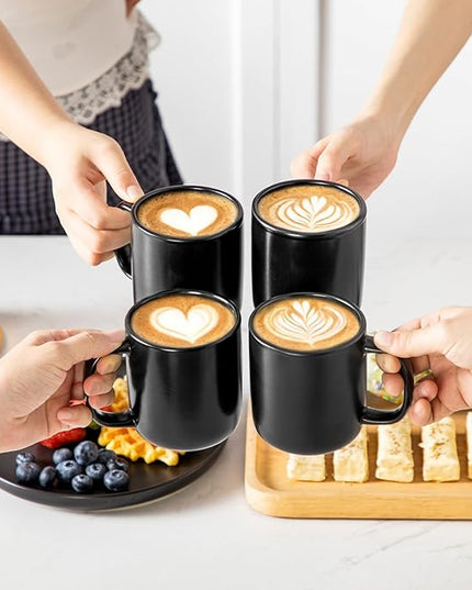vancasso Stoneware Coffee Mugs Set, 12 oz Ceramic Coffee Cups for Latte Hot Tea Cappuccino Cocoa Milk Cups Set of 6, Dishwasher & Microwave Safe, Matte Black