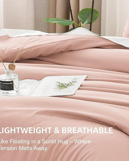 Litanika Pink Comforter Set King Size, 3 Pieces Blush Plain Bedding Comforter Set, All Season Bed Set (90x90In Comforter & 2 Pillowcases)