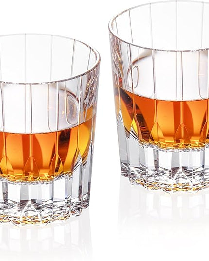 KAMMAK Crystal Whiskey Glasses Set of 2, Handcrafted 7.1oz Old Fashioned Glasses Stemless, Luxury Hand Blown Cocktail Glasses, Scotch Cup for Women, Men Gift for Bourbon Barware, Home Bar