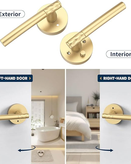 4 Pack Gold Privacy Door Handle - Keyless Entry, Heavy Duty Zinc Alloy Lever for Bedroom/Bathroom