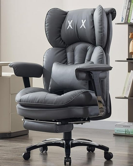 Efomao Big and Tall Office Chair with Footrest – High Back Computer Chair with Adjustable Armrests，Executive Office Chair with Wide Seat, Modern Desk Chair for Home Office, Gaming, or Study, Grey