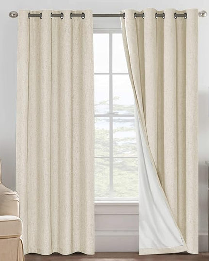 H.VERSAILTEX Curtains for Bedroom Black Out Thermal Insulated Linen Textured Curtains Room Darkening Curtain Living Room Curtain 2 Panel Sets, Bleached Sand, 52x96 Inch