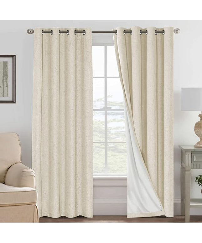 H.VERSAILTEX Curtains for Bedroom Black Out Thermal Insulated Linen Textured Curtains Room Darkening Curtain Living Room Curtain 2 Panel Sets, Bleached Sand, 52x96 Inch