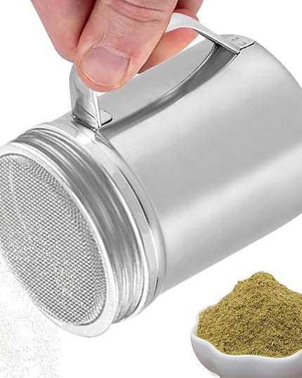 Powder Shaker Stainless Steel | Sturdy Salt Dispenser With Dust-Proof Lid,Container Jar With Handle, Kitchen Utensils & Gadgets For Baking Camping Travel, Companion Table Coffee Sugar Flour