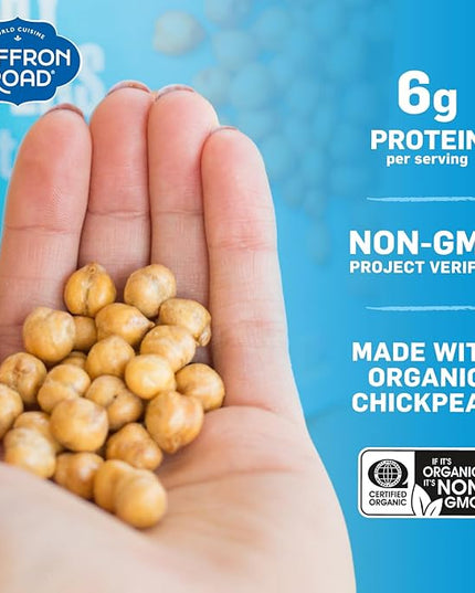 Saffron Road Organic Roasted Sea Salt Crunchy Chickpeas | High-Protein, Vegan, Gluten-Free, Non-GMO, Halal & Kosher Certified Snack | 5.4 oz Resealable Pouch | Pack of 6