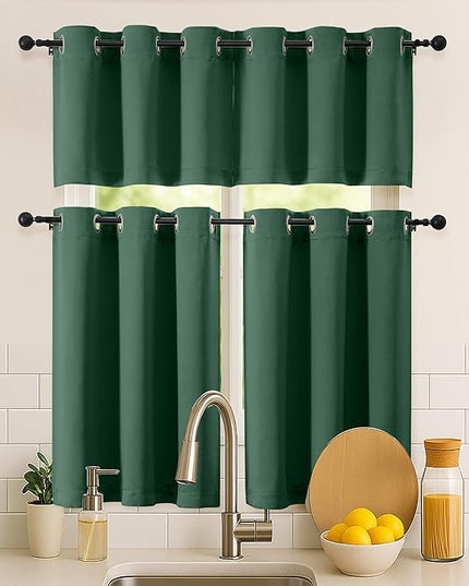 Simplebrand Ever Green Short Kitchen Curtains 24 Inch Length 2 Panels Set, Small Windows Room Darkening Curtain for Bathroom, Cabinet, Basement, RV Camper, Thermal Insulated Short Drapes, 40 x 24 Inch