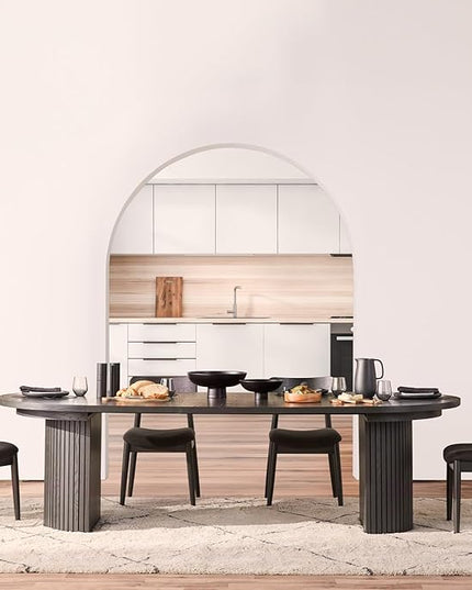 Transformer Table - Solid Wood Extendable Round Dining Table Set with 4 Chairs, Seats 4-10 Extendable Round Dining Set, Smoked Hickory, Black Finish (Table + 4 Chairs)