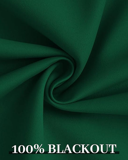Yakamok 100% Blackout Curtains Dark Green Room Darkening Thermal Insulated with 2 Thick Layers-Hunter Green Window Drapes Set of 2 Panels for Bedroom Living Room 52 Inches by 84 Inches Length
