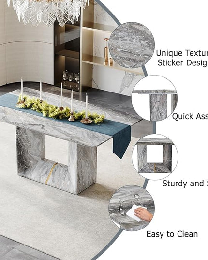 Dinner Table Set for 4, 5 Piece Dining Table Set with Chairs, 63" Faux Marble Modern Table with 4 PU Leather Upholstered Chairs, for Kitchen & Dining Room