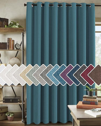 H.VERSAILTEX Room Darkening Linen Curtain for Bedroom/Living Room Extra Wide Blackout Curtains 100 x 96 Inches for Patio Glass Door, Primitive Textured Thick Linen Burlap Fabric, Heather Aegean Blue