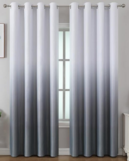 Estelar Textiler Ombre Gray Blackout Curtains 102 Inch Length for Living Room, Noise Reducing Thermal Insulated Grommet Drapes for Bedroom, Gray and Greyish White, 52x102 Inch (2 Panels)