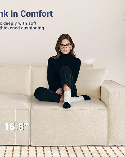 110" Cloud Couch Sectional, Comfort L Shaped Chenille Boneless Couch for Living Room, Memory Foam Deep Seat Modular Sectional Sofa Compression Floor Sofa, No Assembly Required