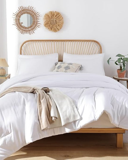 ROSGONIA California King Comforter Set White, 3pcs (1 Boho Cal King Comforter & 2 Pillowcases), All Season Hotel Bedding Bedspread Blanket Quilt