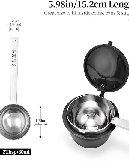 Long Handle Coffee Scoop: 18/8 Stainless Steel 5.98 Inch 2 Tablespoon Metal Measuring Spoon Tbsp Scoop for Coffee Beans, Grounds Coffee, Coffee Powder, Tea, Tall Jars (2Tbsp/30ml)