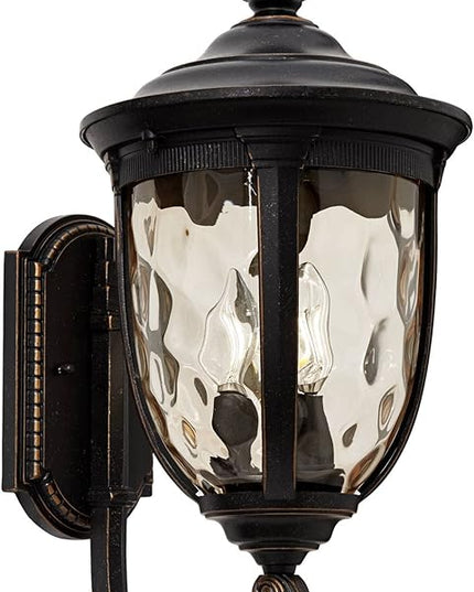 John Timberland Bellagio European Outdoor Wall Light Fixture Sconce Bronze Aluminum 21" Hammered Glass Decor for Exterior House Porch Patio Outside Deck Garage Yard Front Door Garden Home