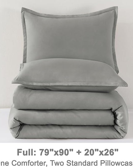 Litanika Comforters Medium Gray Full Size, 3 Pieces Lightweight Solid Bedding Set & Collections, All Season Fluffy Bed Set (79x90In Comforter & 2 Pillowcases)