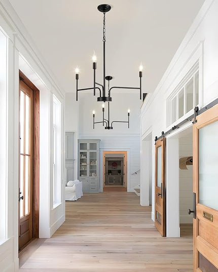 Black Chandelier 3 Light Modern Farmhouse Chandeliers for Dining Room Light Fixture, 30" Round Candle Chandeliers for High Ceilings Living Room Foyer Entryway