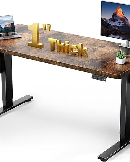 SIAGO Electric Standing Desk Adjustable - 60x28 Inch Sit Stand Desk with 1 Inch Thick Tabletop, Double Beam Frame, 3 Memory Height Adjustment, Cable Management for Home Office