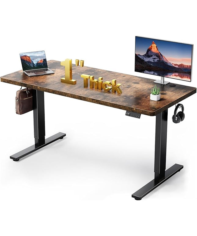 SIAGO Electric Standing Desk Adjustable - 60x28 Inch Sit Stand Desk with 1 Inch Thick Tabletop, Double Beam Frame, 3 Memory Height Adjustment, Cable Management for Home Office
