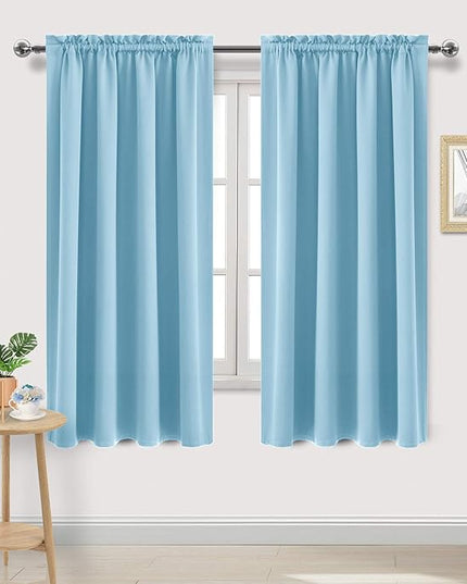 DWCN Blackout Curtains Room Darkening Thermal Insulated Bedroom Curtains Window Curtain Panels, 52 x 63 inches Long, Set of 2 Light Blue Rod Pocket Drapes