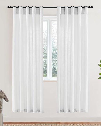 XTMYI White Sheer Closet Curtains 78 Inches Long for Bedroom Open Closet Door,2 Panels Set Semi Privacy Linen Cotton Drapes for Living Room Dining Room,78in Length