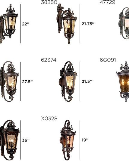 John Timberland Casa Marseille Rustic Industrial Outdoor Wall Light Fixture Warm Bronze Scroll 27 1/2" Hammered Glass for Exterior House Porch Patio Outside Deck Garage Yard Front Door Garden Home