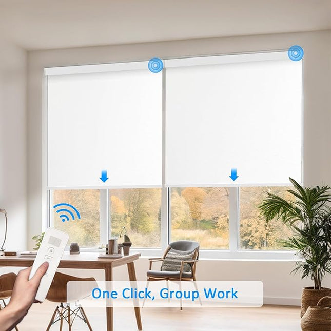 Motorized Blinds with Remote Cordless Automatic Motorized Shades Custom Blinds for Windows Smart Curtains Compatible with Alexa Google Home(Light Filtering Jacquard White,W30 x H72in)