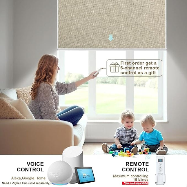 Motorized Blinds with Remote Smart Blackout Shades Electric Curtains Automatic Roller Blinds Shades for Indoor Windows Cordless with Alexa Google Home(Blackout Sweet Latte,W32.5X H62)