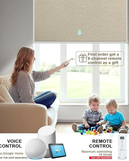 Motorized Blinds with Remote Smart Blackout Shades Electric Curtains Automatic Roller Blinds Shades for Indoor Windows Cordless with Alexa Google Home(Blackout Sweet Latte,W36x H62)