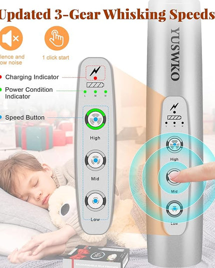 YUSWKO Milk Frother Handheld for Coffee, Rechargeable Drink Mixer with 3 Heads 3 Speeds Electric Coffee Frother Whisk, Gift for Many Occasions and Festival