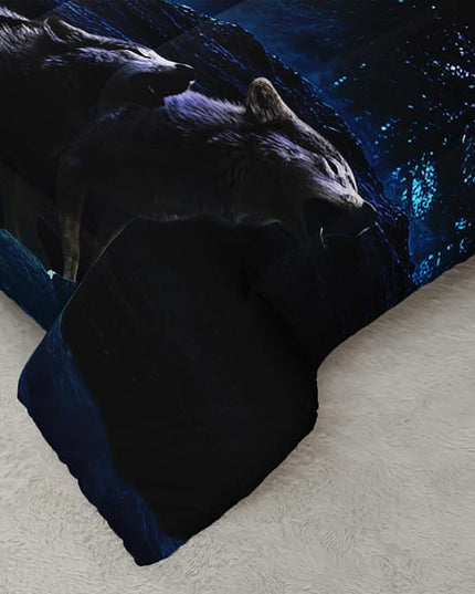 AILONEN Night Wolf Comforter Set,Howling Wolves Bedding Set for Teens Adult Bedroom Decor Full Size,Bohemian Starry Night Wild Animal Duvet Set,3-Piece,1 Quilt with 2 Pillowcases