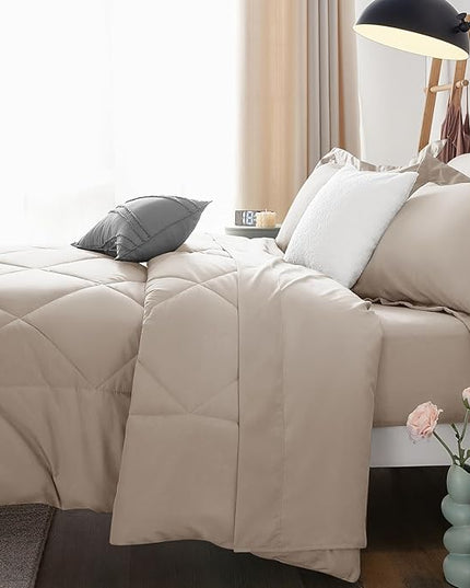 CozyLux Full Size Comforter Sets Linen - 7 Pieces Bed in a Bag Full, Luxury Soft Bed Set for All Seasons, Bedding Set with Down Alternative Comforter, Sheets, Pillowcases & Shams