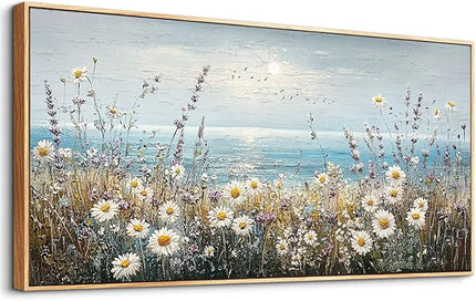 PHAOHUAXM Wall Decor For Living Room Wall Art For Bedroom Office Decorations Blue Ocean Paintings Flowers Watercolour Wall Pictures Canvas Artworks Home Decor Ready To Hang Wood Framed 20x40 In