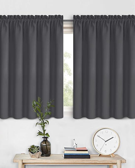 DWCN Short Blackout Curtains 36 inches Length 2 Panels Set, Half Window Rod Pocket Privacy Curtain Tiers for Kitchen, Room Darkening Curtains for Bathroom Shades (W60 x L36 Inch, Dark Grey)