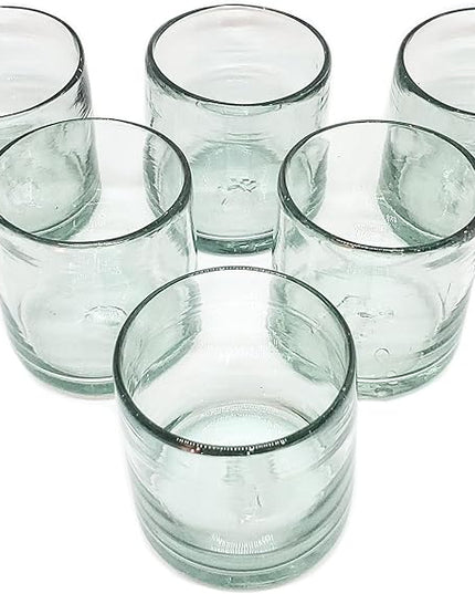 Clear Blown 8 oz DOF Rocks Glasses (set of 6) Mexican Handmade Glassware, Recycled Glass, Lead-free, Toxin-Free (DOF Rocks)