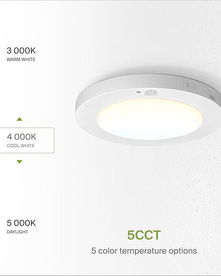 ASD LED 7" Round Flush Mount Ceiling Light Fixture, Low Profile Surface Lighting | 5CCT, Motion Sensored, Ultra-Thin, ETL Listed | 15W 900LM 2700-6000K 120V | Kitchen, Bedroom, Hallway Lamp | White