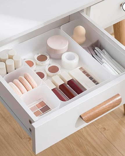 Poeland 5 Pcs Drawer Organizer Tray Storage Box for Bedroom Nightstand Drawer Dresser Bathroom Kitchen Drawer, Frosted