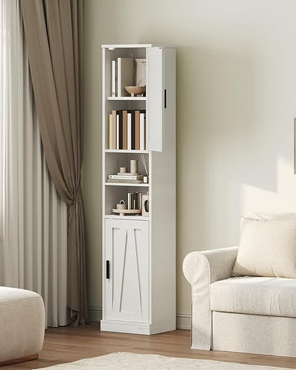 Tall Bathroom Cabinet with 2 Barn Doors, Farmhouse Storage Cabinet with Adjustable Shelves, Freestanding Bathroom Storage Organizer for Small Space, Kitchen, Bedroom, Cloud White