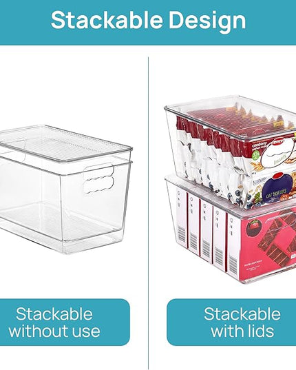 Vtopmart 8 Pack Clear Stackable Storage Bins with Lids, Large Plastic Containers with Handle for Pantry Organization and Storage,Perfect for Kitchen, Fridge, Cabinet, Bathroom Organizer