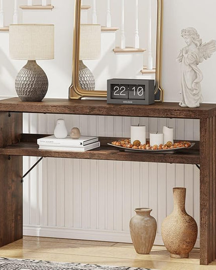 BON AUGURE Entryway Table, Console Table Behind Couch, Wood Sofa Tables with Shelf for Living Room, Farmhouse Entry Tables for Hallway Foyer (Rustic Oak, 47 Inches)