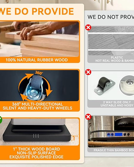 Wood Appliance Sliders with 360' Wheels, Sliding Tray for Coffee Maker & Heavy Kitchen Appliances,Countertop Appliance slider for Kitchen Appliance, Premium Wood Rolling Tray,No Assemble(Deep-Large)